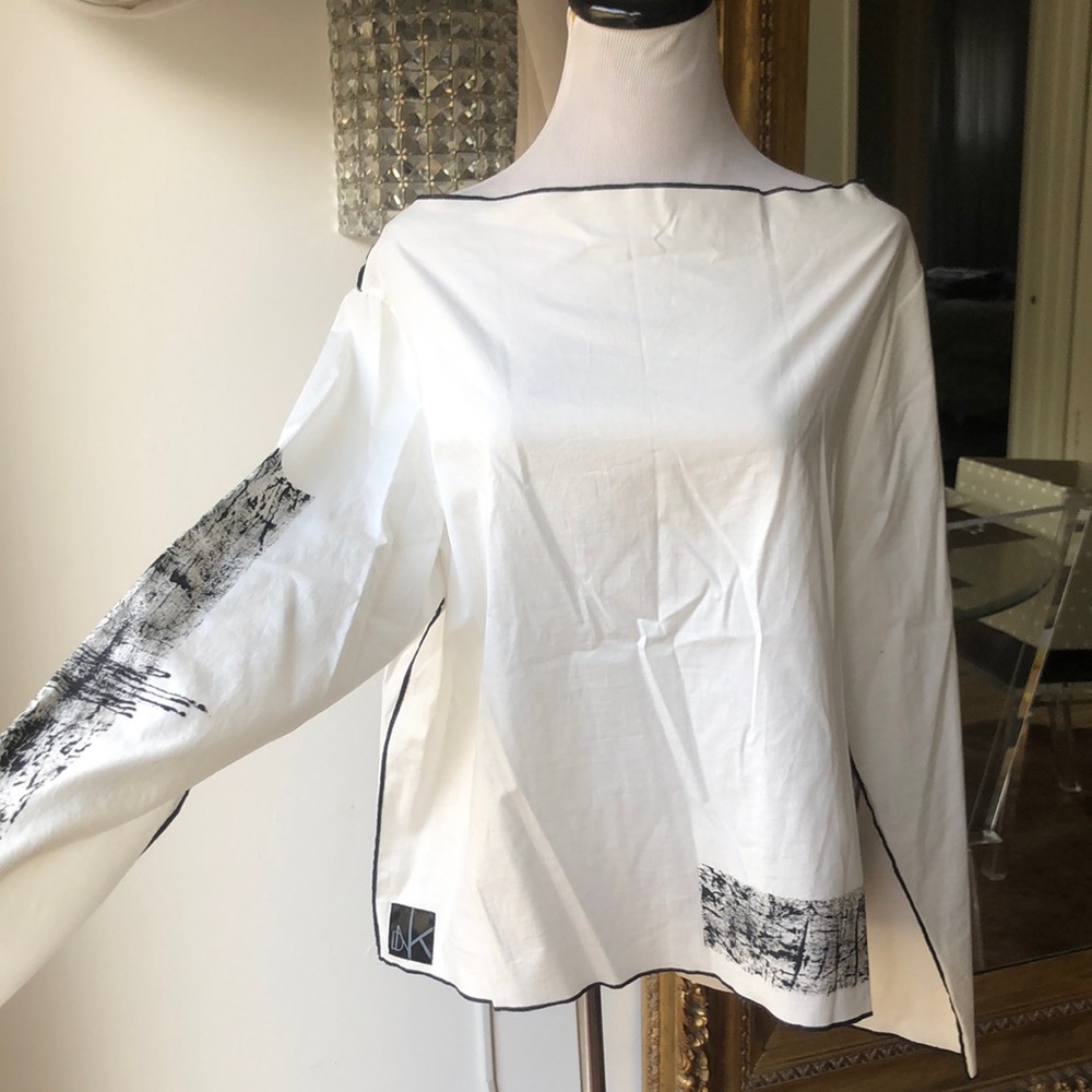 DNK cotton White Artistic Women's long sleeve Top size medium